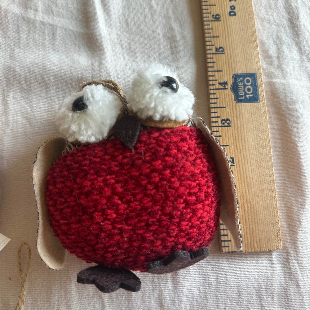Rustic Owl Christmas Ornaments Mixed Fabric Knit Burlap Plaid Decor lot of 8 EUC - Picture 3 of 4